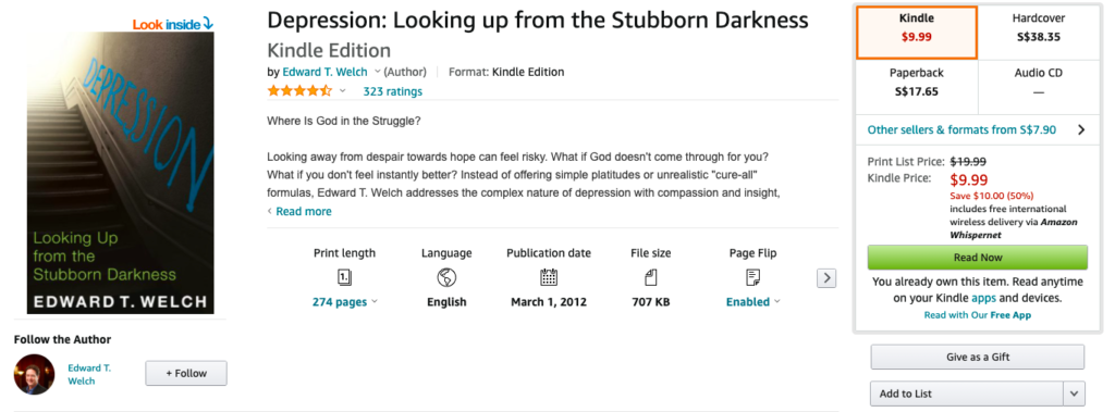 Depression: Looking Up from the Stubborn Darkness by Edward T. Welch - Paperback - from Good Deals On Used Books (SKU: 00015624426)